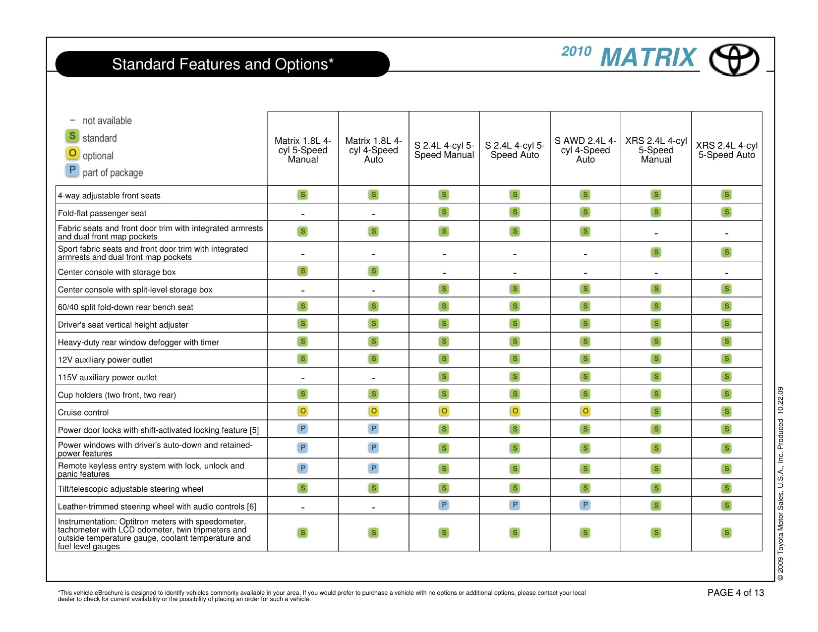 2010 Toyota Matrix Brochure Page 3